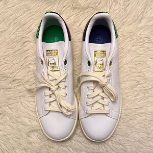 Adidas Stan Smith White Sneakers with Green and Navy Details